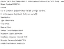 Replacement for Husqvarna 585607901 Garden Tractor Sleeve Hitch Attachment Rear-Mount Fit OEM