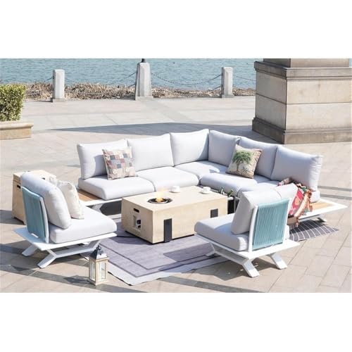 Patio White Aluminum 7-Person Outdoor Seating Group with Fire Pits