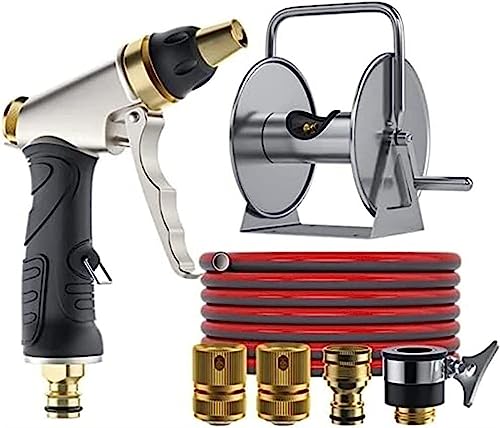 Garden hose reels Hose Reels,Washer Reel, Garden Wall/Floor Mount Hose Reel,Retractable Manual Swivel Bracket Stainless Steel with Water Pipe and Nozzle 1/2" Water Pipe Hose Reels(30m Water Pipe Reel