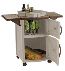 Suncast 2 Pack Outdoor Patio Grill Prep Station Cart with 2 Storage Cabinets, Light Taupe/Mocha