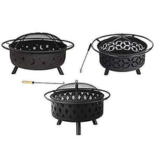 Fire Pit BBQ Grill Fire Bowl Steel Hearth with Cutouts for Patio Fireplace Sledgehammer Pattern and Screen Included Outdoor Pit Black