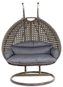 Island Gale Luxury Comfort 2 Person Outdoor, Patio, Hanging Wicker Swing Chair (X Large, Latte Wicker with Charcoal Cushion)