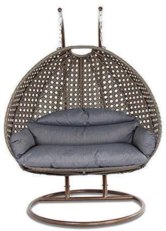 Island Gale Luxury Comfort 2 Person Outdoor, Patio, Hanging Wicker Swing Chair (X Large, Latte Wicker with Charcoal Cushion)