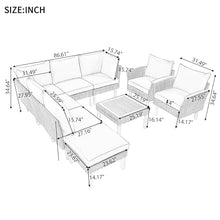 Merax Outdoor Patio Furniture Sets, Free Combination Rattan Sofa with Wood Tabletop, 9-piece, Grey