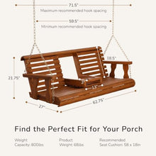 Porchgate Amish Heavy Duty Console Porch Swing with Fold Down Cup Holders in Cedar Stain - Amish Made in The USA from Treated Pine, Hanging Chains Included