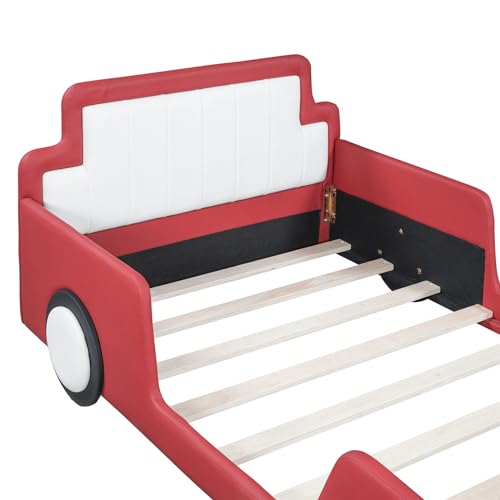 Merax Race Car Twin Bed Frame with Wheels Red