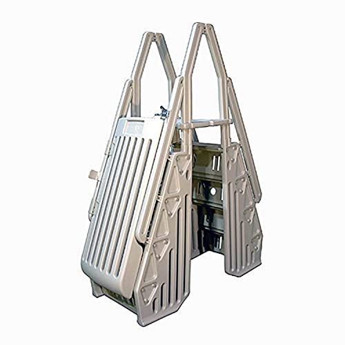 Vinyl Works 24 Inch Double Pool Step Ladder with Gate and Handrails, Taupe