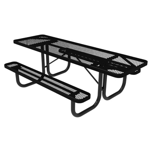 COATEDOUTDOORFURNITURE 8Ft Rect Picnic Table, Expanded, Textured Black