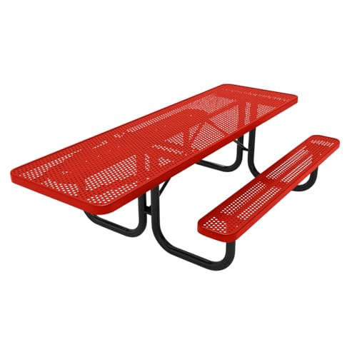 COATEDOUTDOORFURNITURE 8Ft Rect Picnic Table, Punched, Red, 1-Side ADA