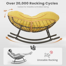 Easyego 2-Piece Oversized Papasan Rocking Chair with Ottoman for Indoor Outdoor Use, Comfortable Wicker Rocker for Deck, Balcony, Poolside, Lawn, Bedroom, Living Room, Light Yellow