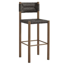 Modway Parkland Outdoor Wicker Bar Stools Set of 2 in Walnut — Bar Height Rattan Patio Stools with Backrest — All-Weather Outdoor Accent Stools for Backyard, Porch, or Balcony