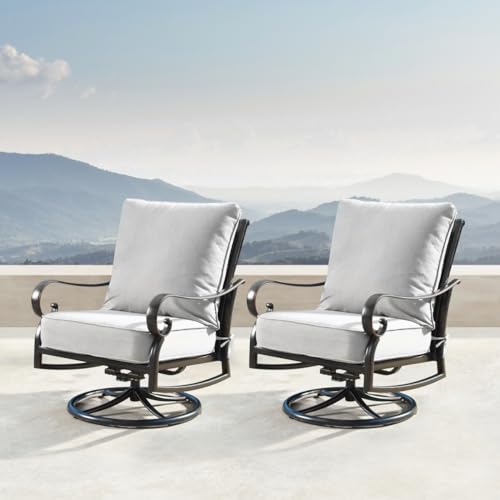 Oakland Living RICA-RICO-5PC-AC 44 in. Outdoor Aluminum Round Fire Table Set with Four Deep Seating Swivel Rocking Chair - 5 Piece