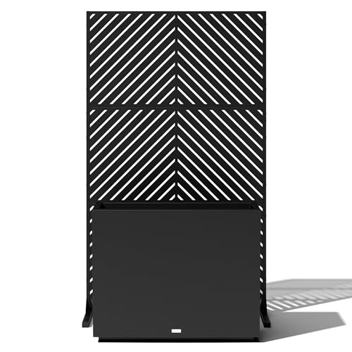 Veradek Block Series Span Planter + Arrow Privacy Screen Set, Black – Tall Outdoor Rectangular Planter with Removable Insert & Modern Privacy Divider Panel for Patio, Deck, Balcony or Garden