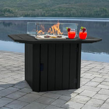 highwood Oasis 40" Fire Pit Table, 50,000 BTU with Glass Wind Guard and Rain Cover, Black