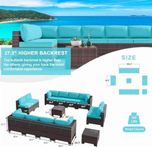 HTERWQEA 14‑Piece Outdoor Patio Furniture Set, Wicker Rattan Sectional Sofa with Cushions, Patio Furniture Set Outdoor Couch Conversation Set for Garden, Lawn, Poolside, Backyard