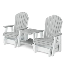 Wildridge Heritage Double Rock-A-Tee, Light Gray and White - Outdoor Weather Resistant HDPE Double Glider Set with Table for Porch, Patio, Deck