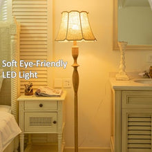 MECOLA French Retro Standing Light Handmade Linen Shade Living Room Wooden Floor Lamp with Foot Switch Farmhouse Floor Lamps E27 Bedside Reading Light