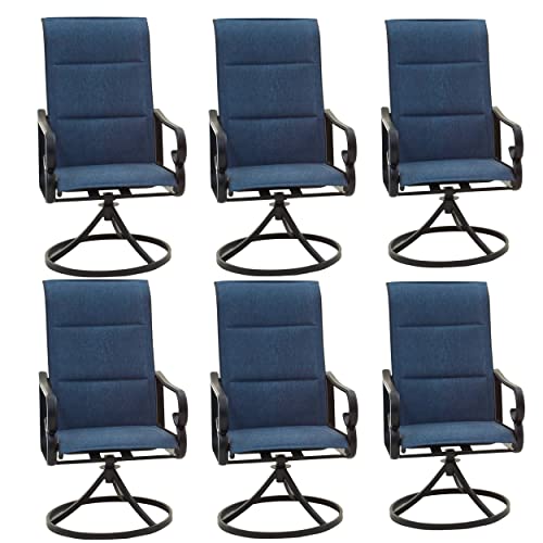 LOKATSE HOME 6 PCS High Back Textilene Outdoor Patio Swivel Chairs Blue