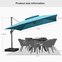 OROTLECT 12' x 12' Square Double Top Cantilever TiltIng Umbrella With Base And 360°Rotation,Turquoise Blue