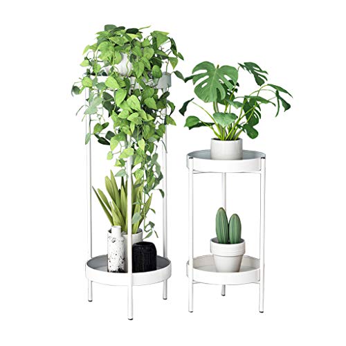 KAJIAO 2 Tiers Flower Stand Garden Patio Metal Planter Pot Rack Decorative Standing Living Room Display Shelf Holder for Indoor Outdoor Balcony Decor - White(S+L)