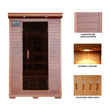 Blue Wave Radiant Saunas 2-Person Infrared Cedar Wood Sauna with Air Purifier, Chromotherapy Lighting, Music System, Carbon Heaters