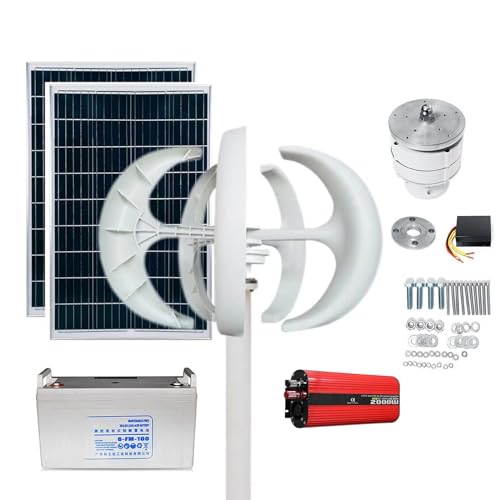 1500W Wind Turbine 12V/24V Vertical Axis Wind Turbine Kit 5 Blade Lantern Wind Turbine Small Windmill Free Energy Belt Controller + 100W*2 Solar Panels + 2000W Inverter + Battery ( Color : 12V )