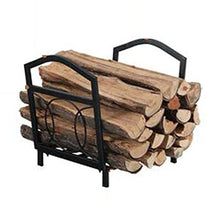 EliteBloom Free Standing Log Firewood Rack Metal Fireplace Accessories - Heavy Duty Wrought Iron Wood Holder 15Inch Tall Black,
