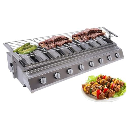 Commercial Gas Grill,Stainless Steel Tabletop Gas Grill,with 8 Burners, for Restaurants and Outdoor Events
