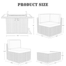 LayinSun 15 Piece Patio Furniture Set with Fire Pit Table, Wicker Rattan Sectional Sofa, Coffee Table F15-Black/Gray