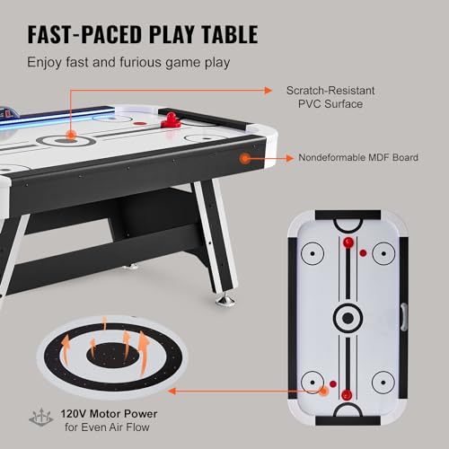 VEVOR Air Hockey Table 72" Indoor LED Sports Game Black and White