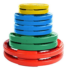 French Fitness Rubber Grip Weight Plate Set with Olympic Bar 235 lbs + Bench