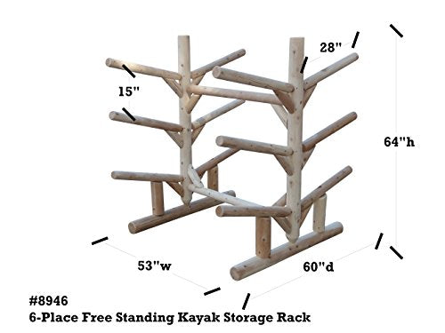 Log Kayak Rack 6 Place Freestanding Kayak and SUP Storage Rack Canyon Brown