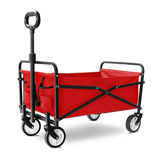 JIOLLGBBM Folding Garden Trolley Cart, Heavy-Duty Wagon, Multifunctional Portable Shopping Cart, 4-Wheel Pull Truck for Outdoor Camping, Beach, and Photography, Load Capacity: 60kg
