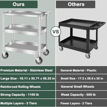 ICEMOB Stainless Steel Utility Cart,Heavy Duty Tool Cart on Wheels,1100Lbs Commercial Rolling Tool Cart,3-Tier Mobile Service Cart,Storage Cart for Kitchen,Garage