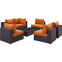 Modern Contemporary Urban Design Outdoor Patio Balcony Seven PCS Sectional Sofa Set, Orange, Rattan
