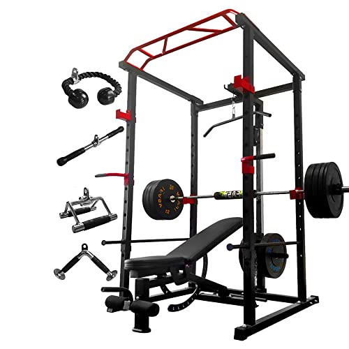 IFAST Power Cage with LAT Pull down System, Squat Rack, Weight Bench, 370lbs Weight Plates