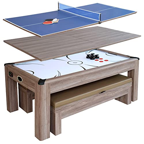 Hathaway Driftwood 7-ft Air Hockey Table Tennis Combination Woodgrain