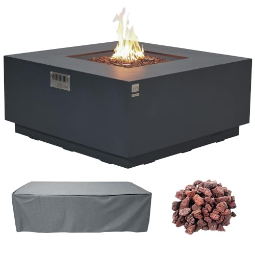 AMS 48" Square Concrete GFRC Propane Gas Fire Pit Table (Dark Gray)