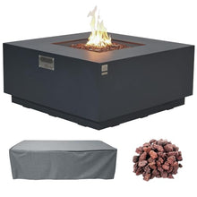 AMS 48" Square Concrete GFRC Propane Gas Fire Pit Table (Dark Gray)