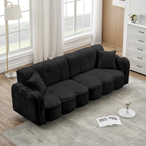 ECKF Large Teddy Plush Sofa Velvet Couch Black