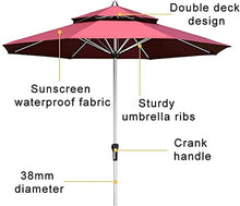 Garden Parasols Family Porch Deck Backyard Beach Camping,Round Double Top Garden Patio Umbrella(Color:Red;Size:2,44x2,70m) (Red 2.44x2.7m)