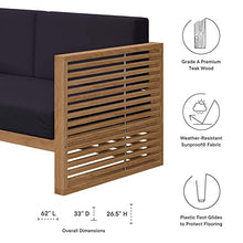 Modway Carlsbad Teak Wood Outdoor Patio Loveseat Natural Navy