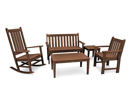Polywood Vineyard 5-Piece Bench & Rocking Chair Set (Teak)