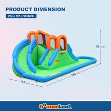 Bounceland Island Water Park Water Slide, 22 ft x 13.8 ft x 8.5 ft, UL Blower Included, Dual Fun Slides, Basketball Hoop, Safe Climbing Wall, Splash Pool, Netted for Safety, Outdoor Fun for Kids