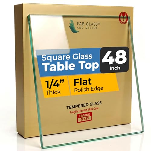Tempered Glass Table Top 48 Inch Square Flat Polished Edge Clear Surface 1/4 Inch Thick for Home Office or Outdoor Furniture by Fab Glass and Mirror