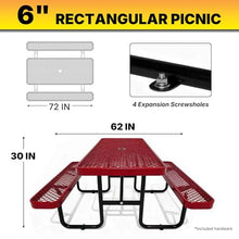 LAUCO Heavy Duty Rectangular Outdoor Picnic Table with Steel Frame, Thermoplastic Coating, Umbrella Hole, Built-in Benches, Seats 8, for Park, Patio, School (Red, 72 inch) 36033