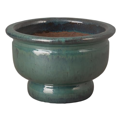 Emissary - Bowl Planter On Pedestal, Teal 21x14.5 H