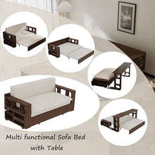 HomSof 3-in-1 Velvet Loveseat Sleeper Sofa Bed with Convertible Desk Beige