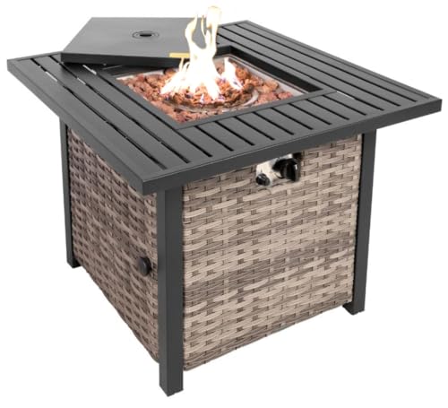 Basel Propane Fire Pit Table 30” Outdoor Firepit 50,000 BTU Firepits for Outside with Lava Rocks and Removable Lid Metal Fire Pit Outdoor Fireplace Propane Fire Pits for Outside CSA Certified