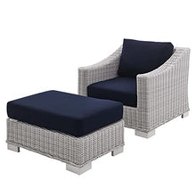 America Luxury - Outdoor Rattan Lounge Chair and Ottoman Set, Modern Patio Furniture Blue